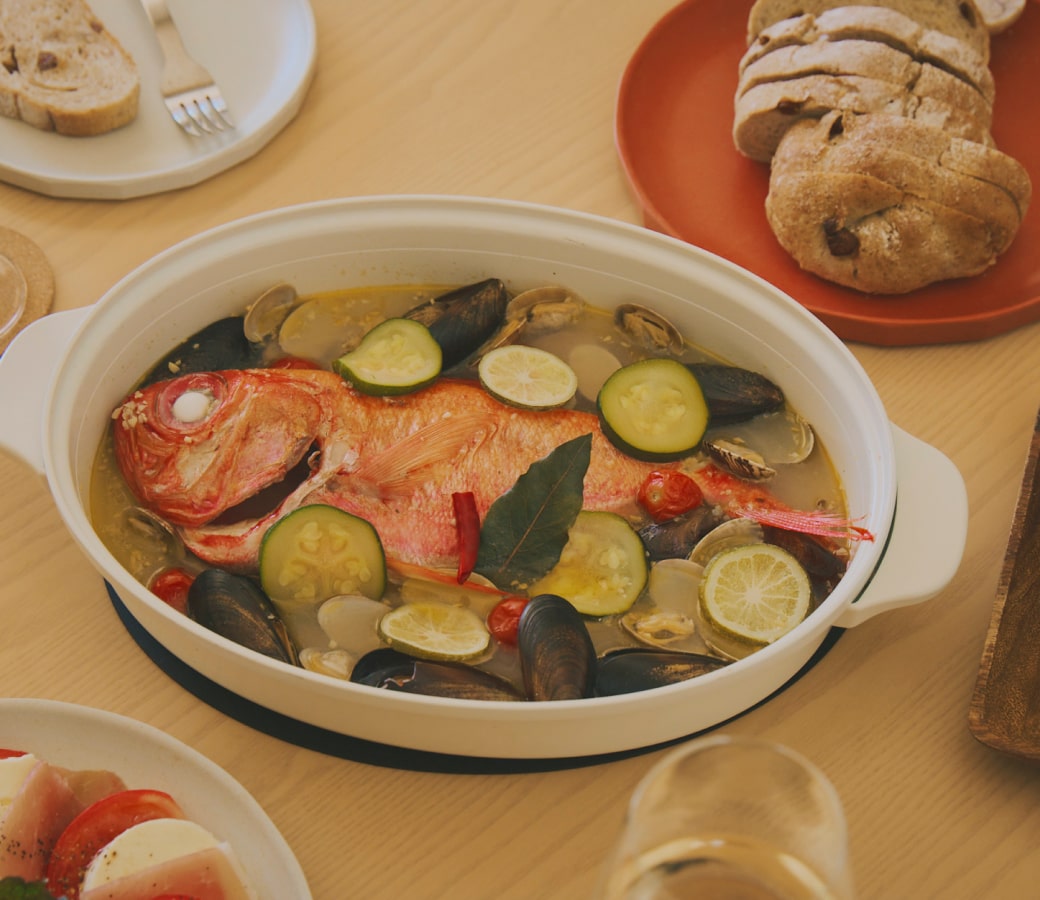 地元の金目鯛を使ったアクアパッツア